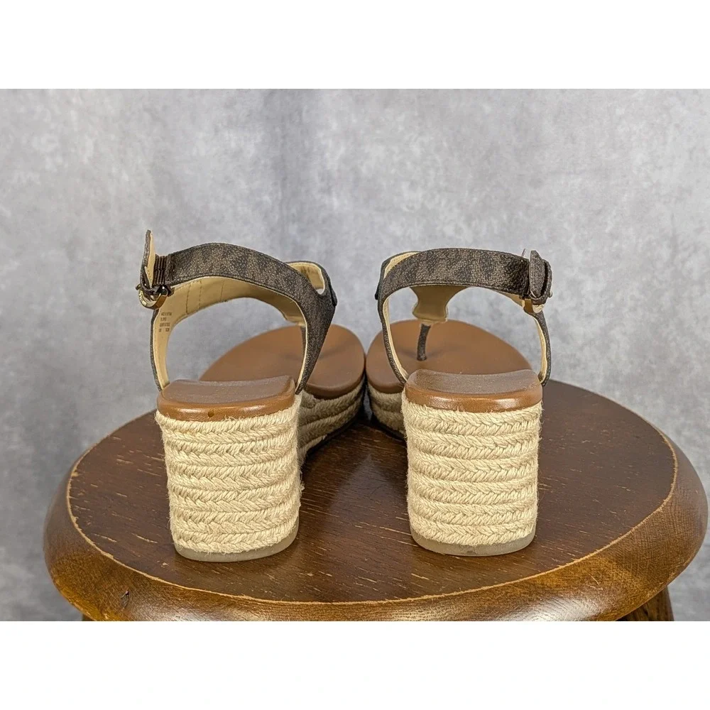 Michael Kors Brown Signature Logo Espadrille‎ Wedge Sandals SG20K Women 6.5M